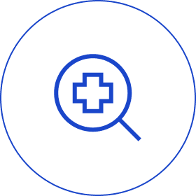 Magnifying glass with medical cross icon.