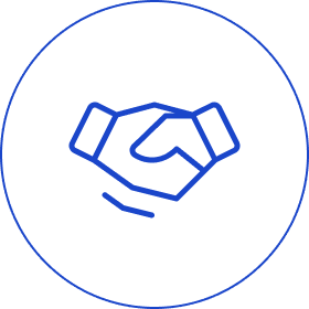 Icon of a handshake in blue circle.